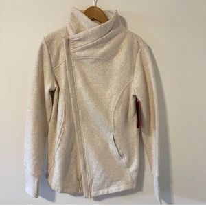 Zella Asymmetric Zip Fleece Wrap Cowl Neck Oatmeal Jacket NWT-Large